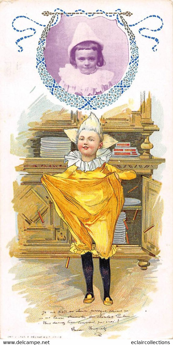 Image  17.5 X 9 Cm Jeune Fille Avec Photo. Chapeau De Clown   Publicité  Chocolat Poulain Lass Et Pécaud   (voir Scan) - Sonstige & Ohne Zuordnung