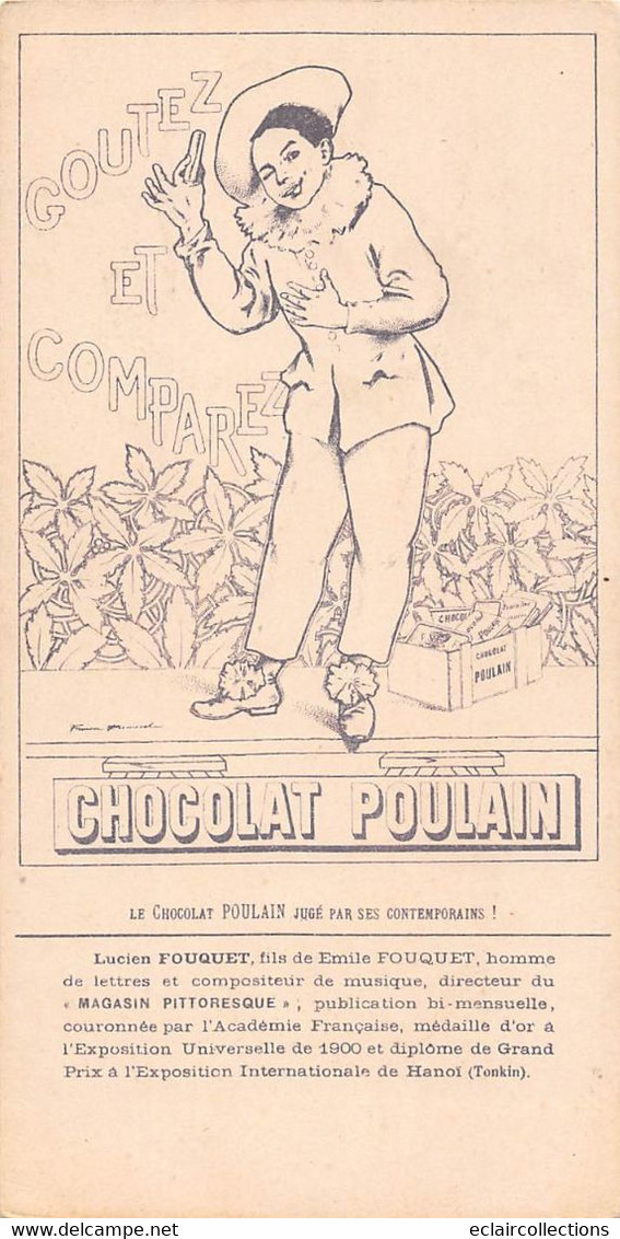 Image  17.5 X 9 Cm Jeune Fille Avec Photo. Chapeau De Clown   Publicité  Chocolat Poulain Lass Et Pécaud   (voir Scan) - Autres & Non Classés