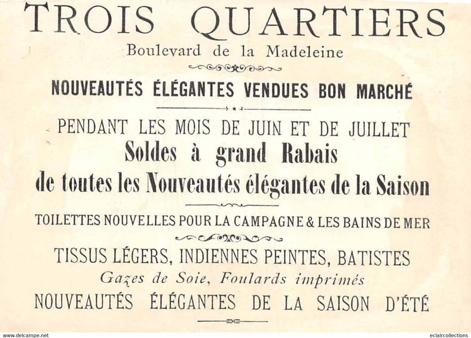 Image  13.5 X 9.5 Cm     Chromo. Jeunes Ados Passage De La Factrice  Publicité Des Trois Quartiers Paris   (voir Scan) - Other & Unclassified