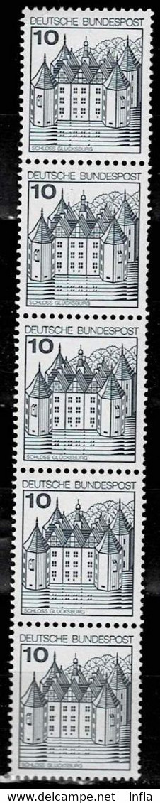 Bund 1977,Michel# 913,  O Burgen Und Schlösser 5er-Streifen Mit Nr. 025 - Roller Precancels