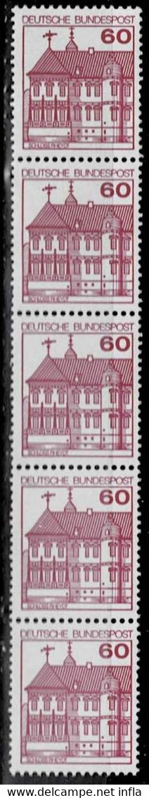 Bund 1979,Michel# 1028 O Burgen Und Schlösser 5er-Streifen Mit Nr. 025 - Roller Precancels