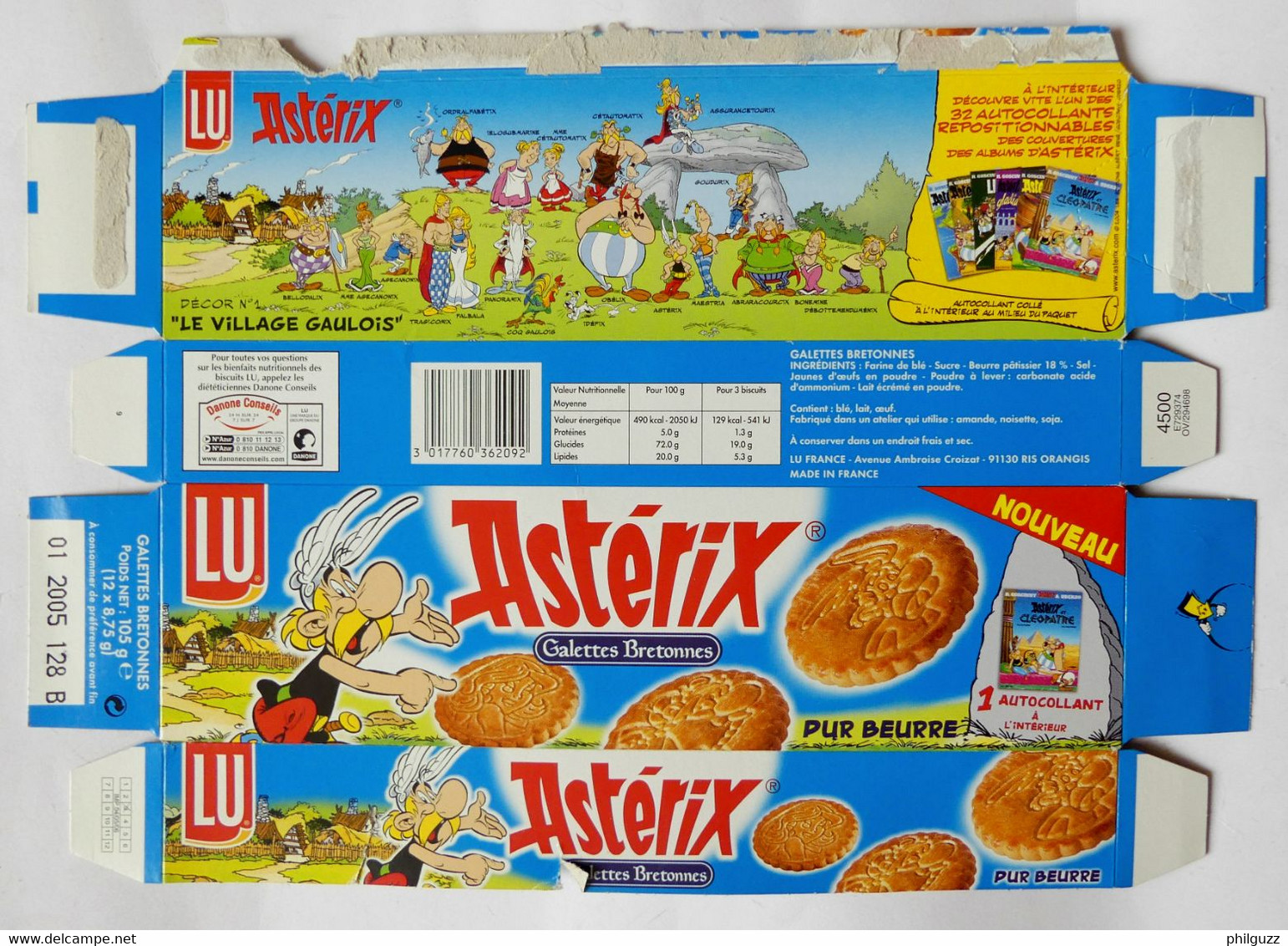 EMBALLAGE LU GALETTES BRETONNES BOITE ASTERIX 2004 AVEC SON AUTOCOLLANT (1) - Objets Publicitaires