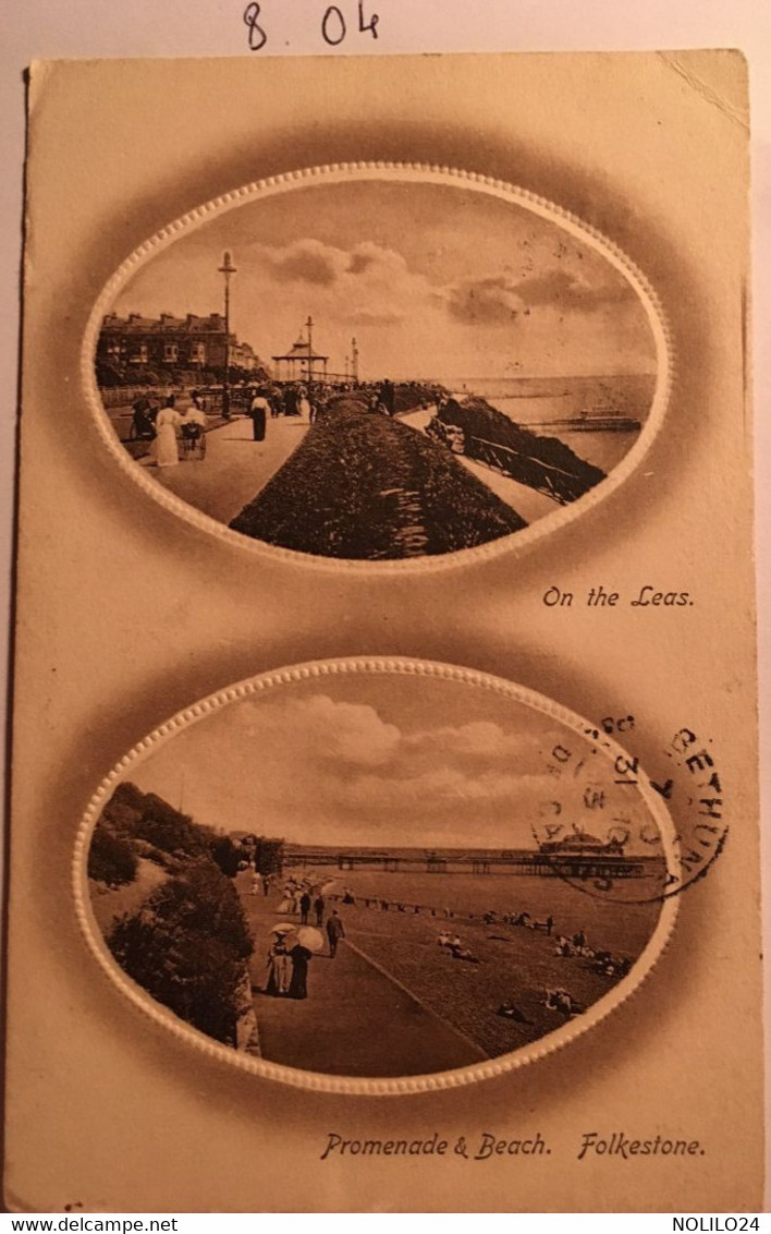 Cpa Gaufré, 2 Views, Folkestone - On The Leas, Promenade And Beach, écrite En 1913, éd-Photo J.WELCH UK - Folkestone