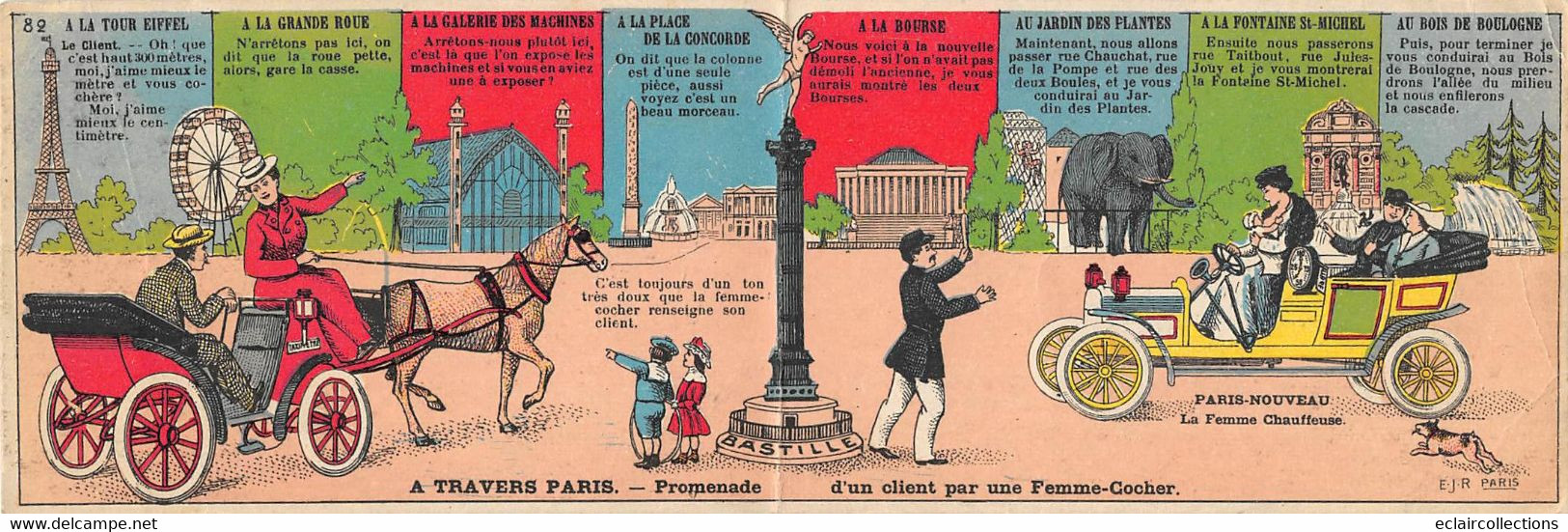 Paris   75    Fantaisie Dessinée Sur Les Principaux Monuments De Paris A Visiter . Carte Double  E J R Paris (voir Scan) - Mehransichten, Panoramakarten