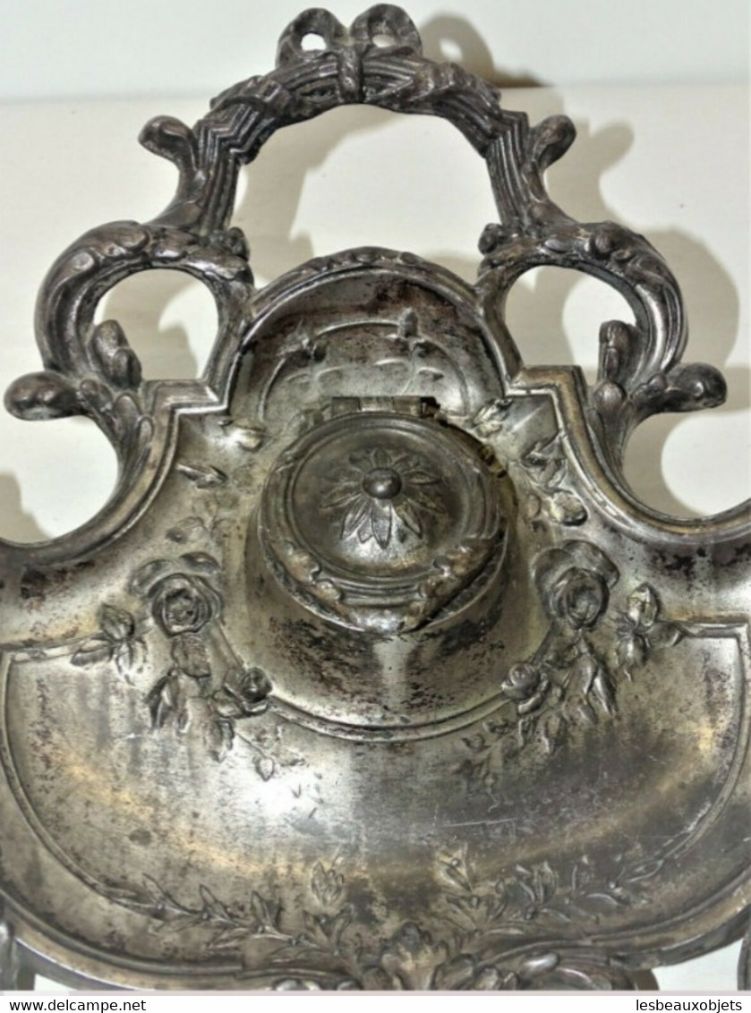 ANCIEN ENCRIER STYLE LOUIS XVI Régule Argenté Avec Son Godet Déco Bureau XXe - Inkwells