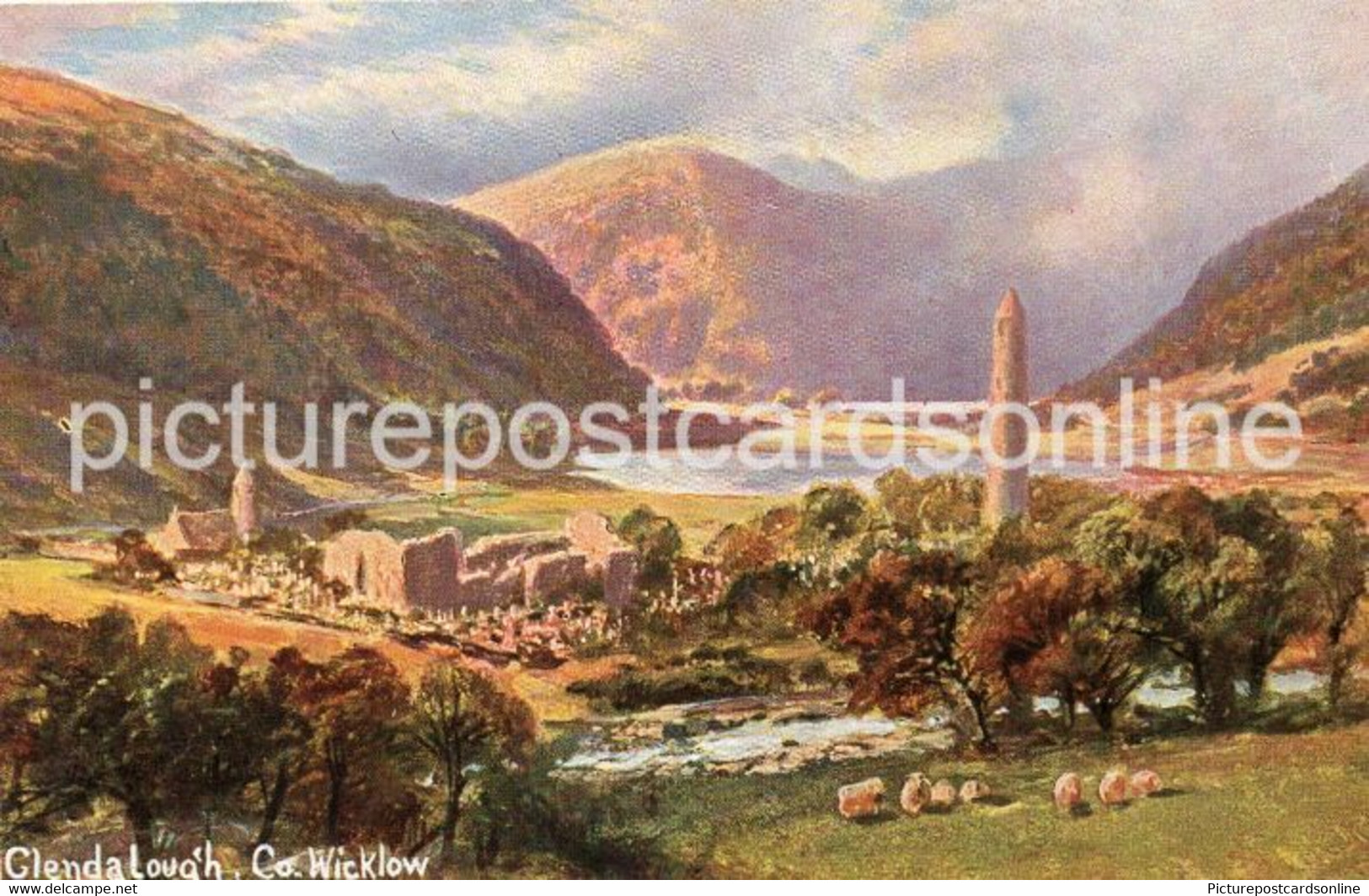 GLENDALOUGH COUNTY WICKLOW OLD COLOUR POSTCARD IRELAND BY S. HILDESHEIMER NO 5337 - Wicklow