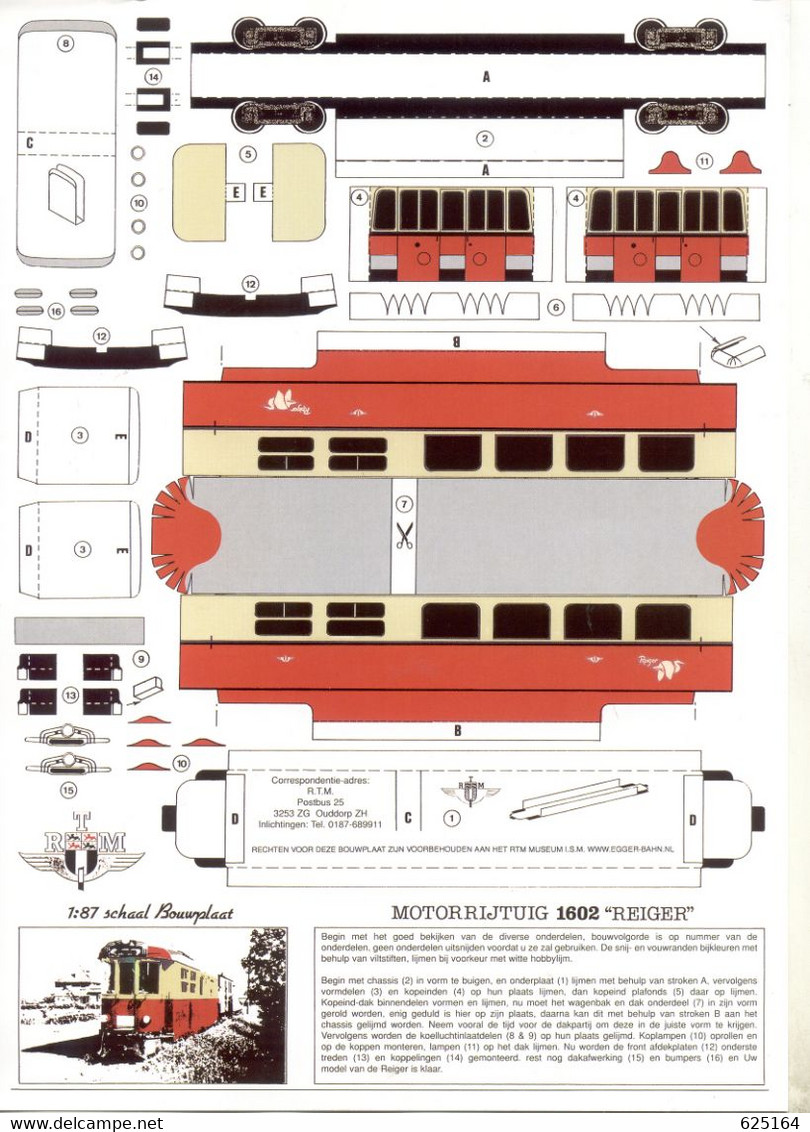 Maquette En Carton à Découper RTM MOTORRIJTUIG 1602 REIGER HO 1/87 RTM MUSEUM - Néerlandais