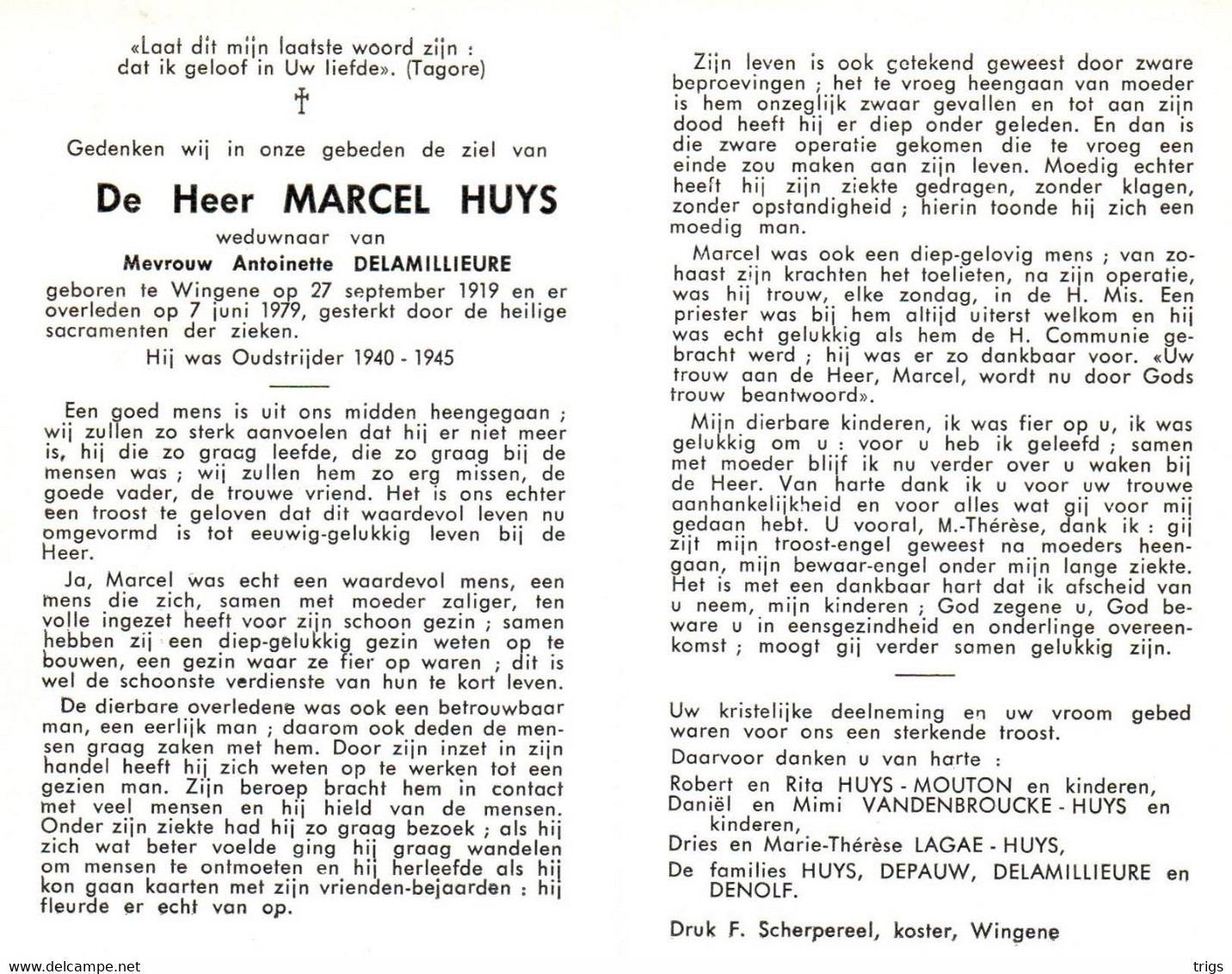 Marcel Huys (1919-1979) ~ Oudstrijder (1940-1945) - Images Religieuses