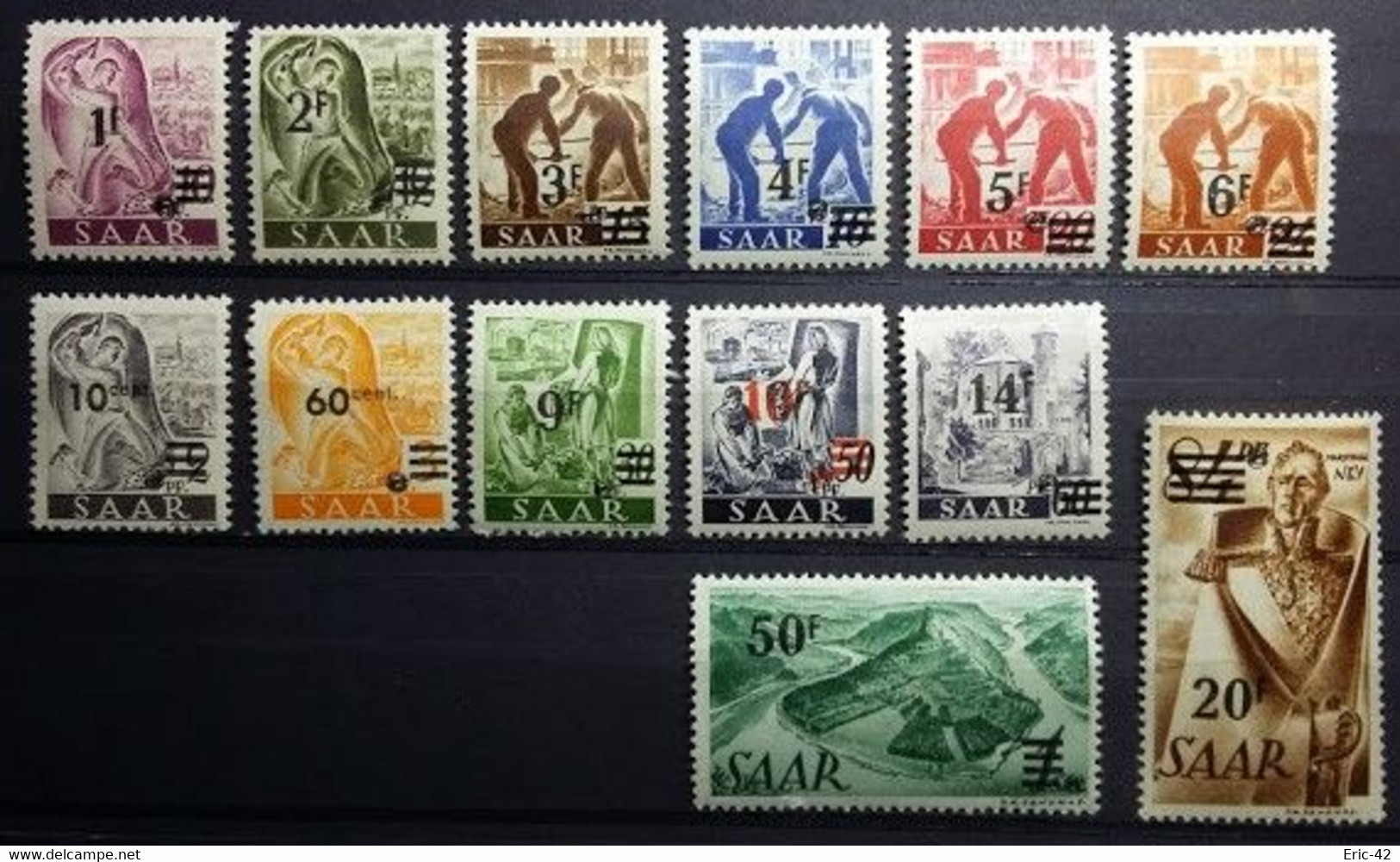 SAAR. N°216/228. 13 Timbres Neufs** 1947 - Avec Surcharge Thème Mineurs - Forgerons - Villageoises - - Nuevos