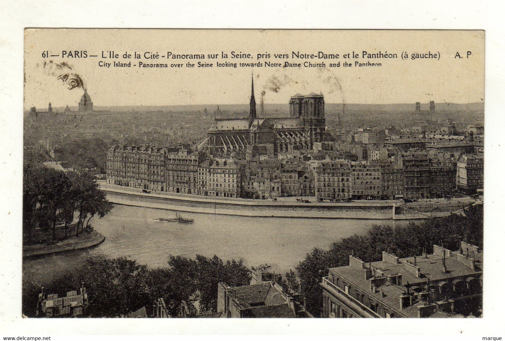 Cpa N° 61 PARIS L ' Ile De  La Cité Panorama Sur La Seine Pris Vers Notre Dame Et Le Panthéon - La Seine Et Ses Bords