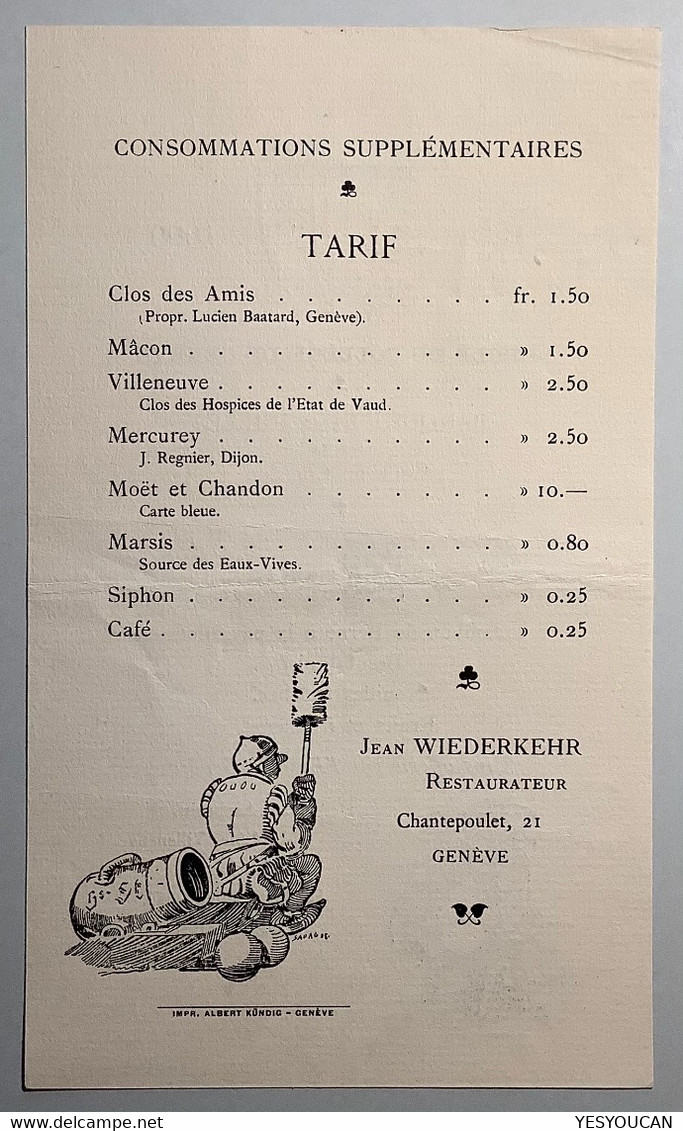 Jubilé Du Collége De Genève 1559-1909 Carte Du Menu Du Banquet Jean Wiederkehr Restaurateur (Schweiz Suisse école - Diplômes & Bulletins Scolaires