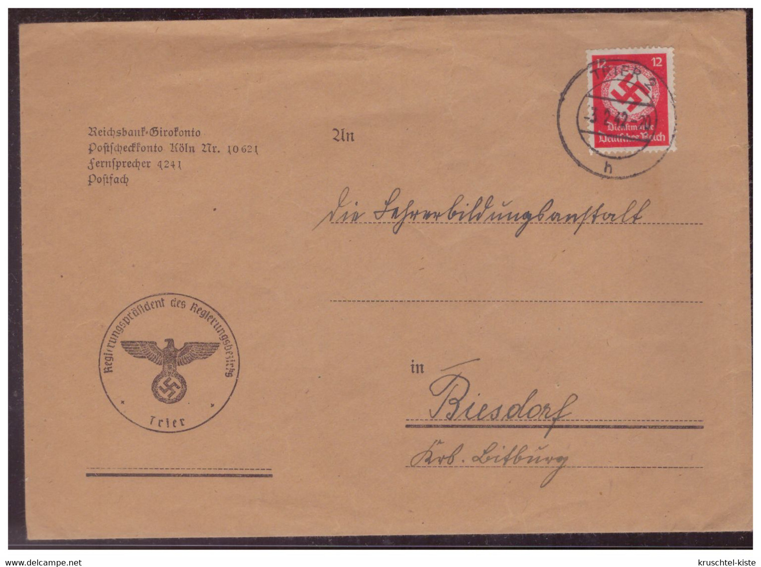 Dt- Reich (006097) Dienstbrief Regierungspräsident Trier Gelaufen Nach Biesdorf Am 3.2.1942 - Cartas & Documentos