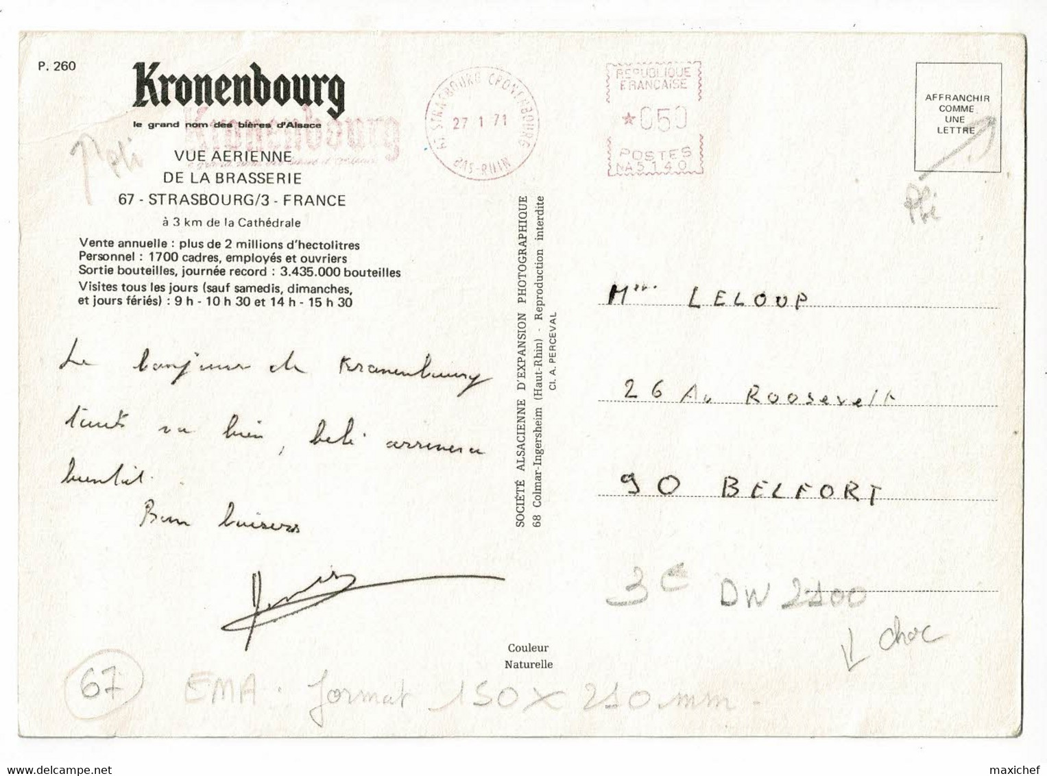 EMA "Kronenbourg" Circ 1971, 050 - NA5140 - CP , Format 150 X 210 Mm - Vue Aérienne Brasserie, Strasbourg, 67 - EMA (Printer Machine)