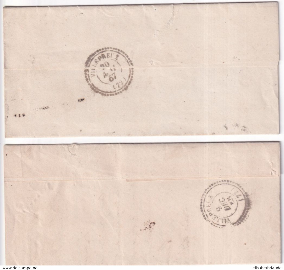 1867/1868 - SEINE ET OISE - 2 LETTRES (TARIF LOCAL + NORMAL) De NEAUPHLE LE CHATEAU GC 2616 => VILLEPREUX T22 AU DOS ! - 1849-1876: Klassik