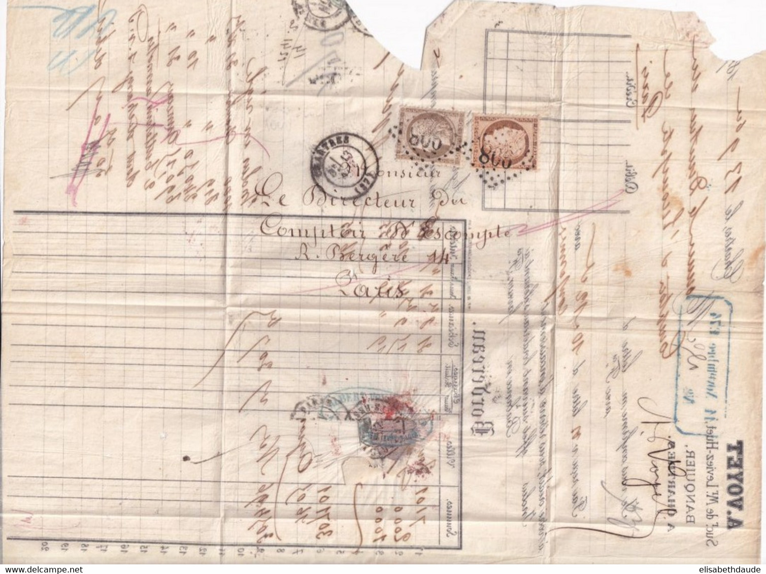 1874 - MIXTE CERES / SIEGE - LETTRE 3° ECH (TARIF 70c) De CHARTRES (EURE ET LOIR) => PARIS - 1870 Beleg Van Parijs