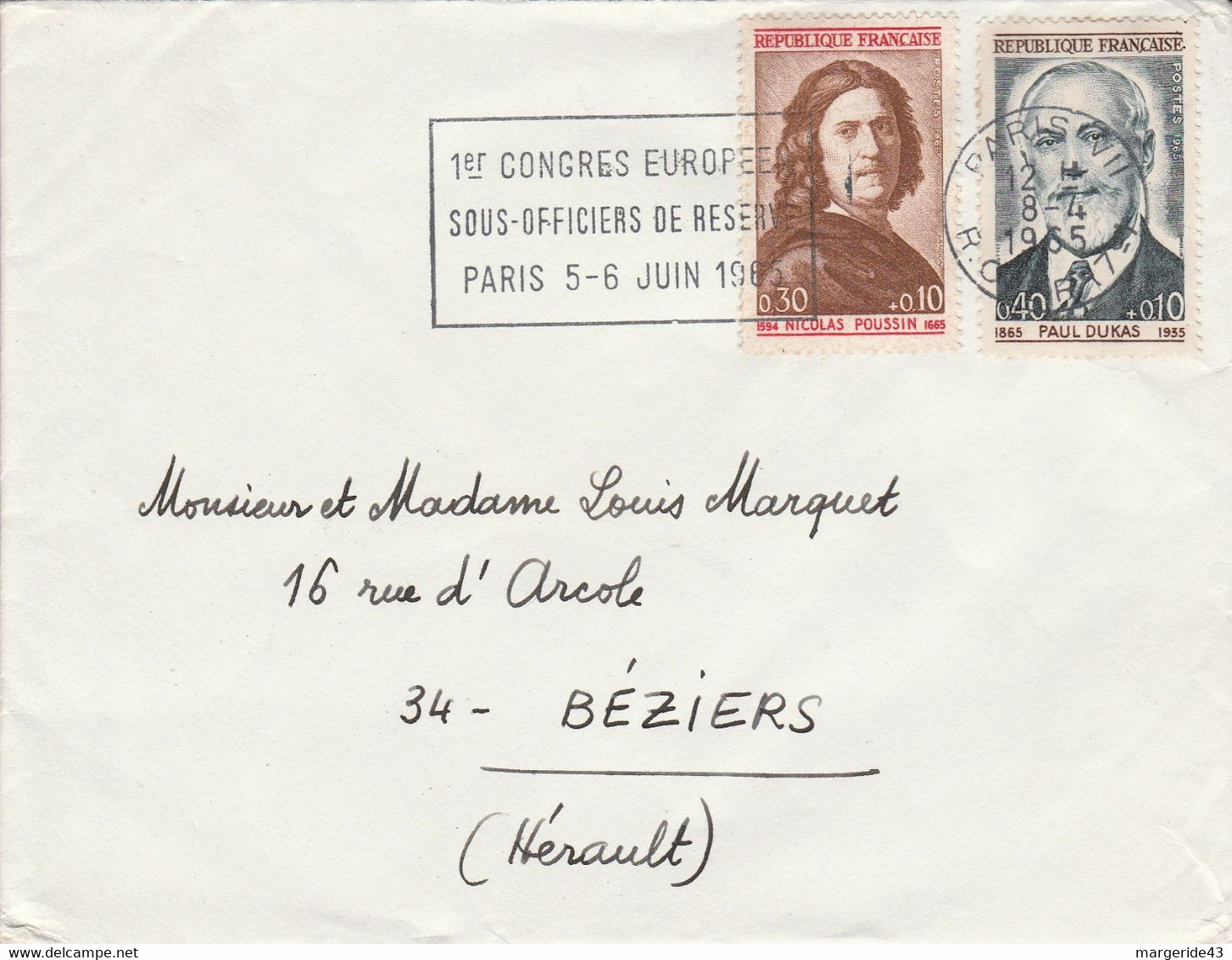 AFFRANCHISSEMENT COMPOSE SUR LETTRE DE PARIS VII 1965 - 1961-....