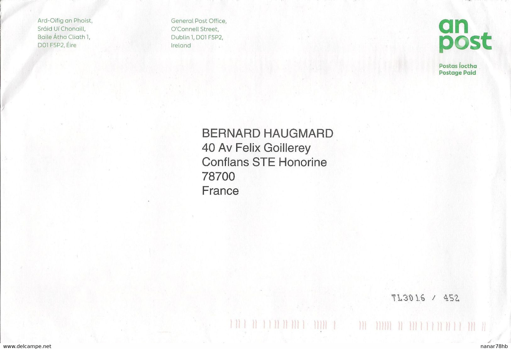 Lettre De 2021, En Postage Paid (port Payé) De Service Du Service Des Postes Irlandais - Cartas & Documentos