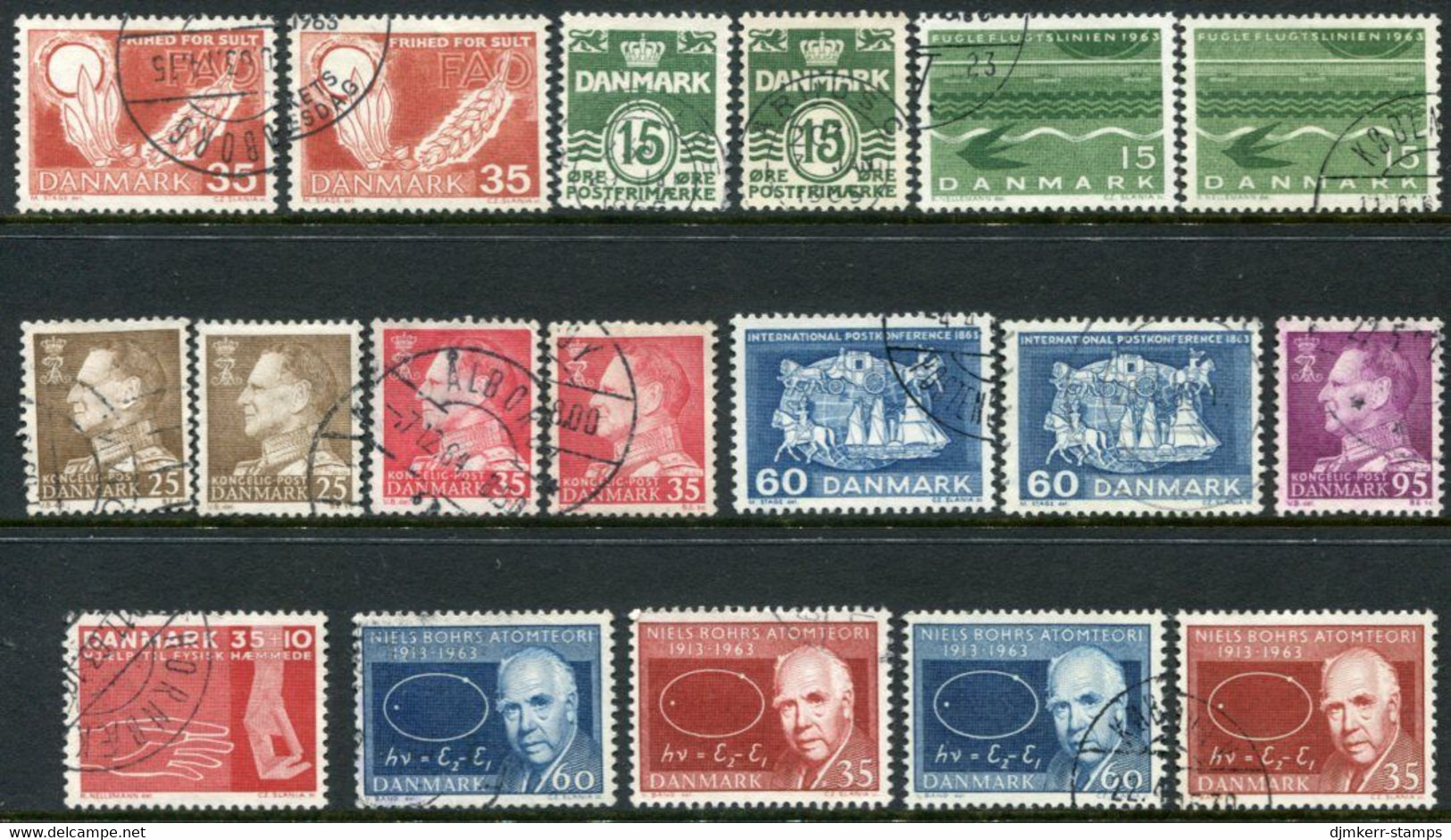 DENMARK 1963 Complete Issues With Ordinary And Fluorescent Papers, Used Michel 409x-418y Except 415y - Oblitérés