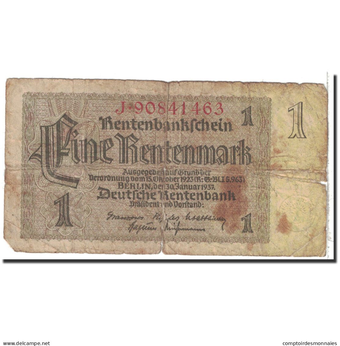 Billet, Allemagne, 1 Rentenmark, 1937, 1937-01-30, KM:173b, TB - 1 Rentenmark