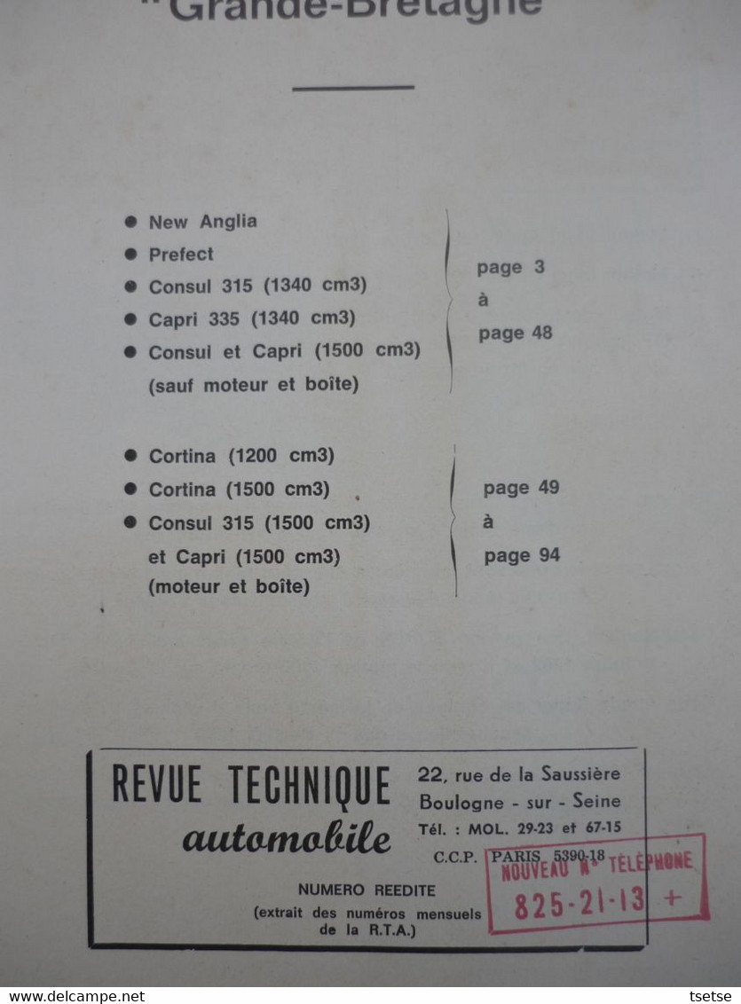 Revue Technique - Ford New Anglia, Consul , Capri Et Cortina... Année 1964 - Auto