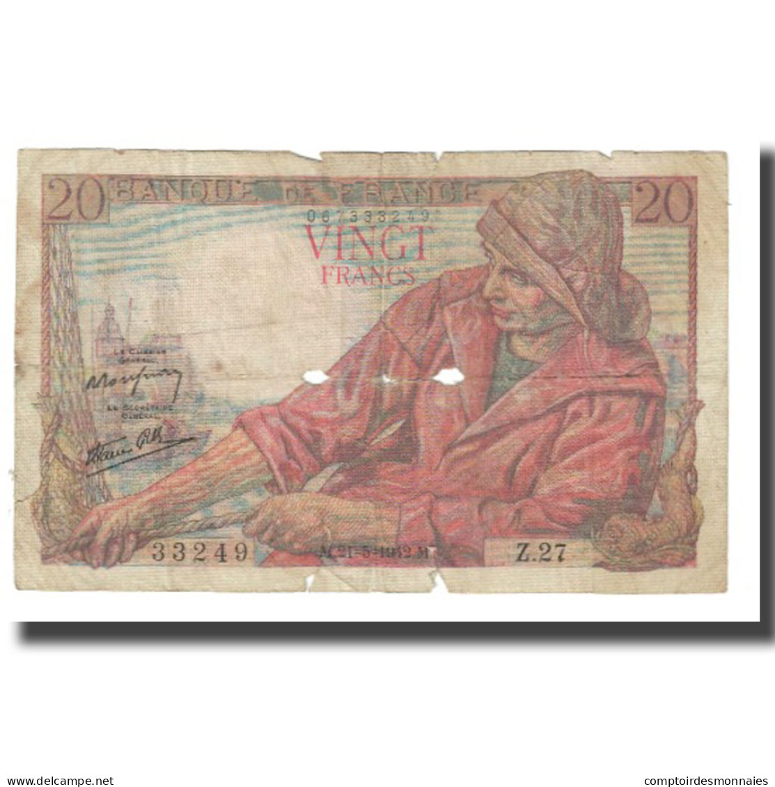France, 20 Francs, Pêcheur, 1942, 1942-05-21, TB, Fayette:13.2, KM:100a - 20 F 1942-1950 ''Pêcheur''