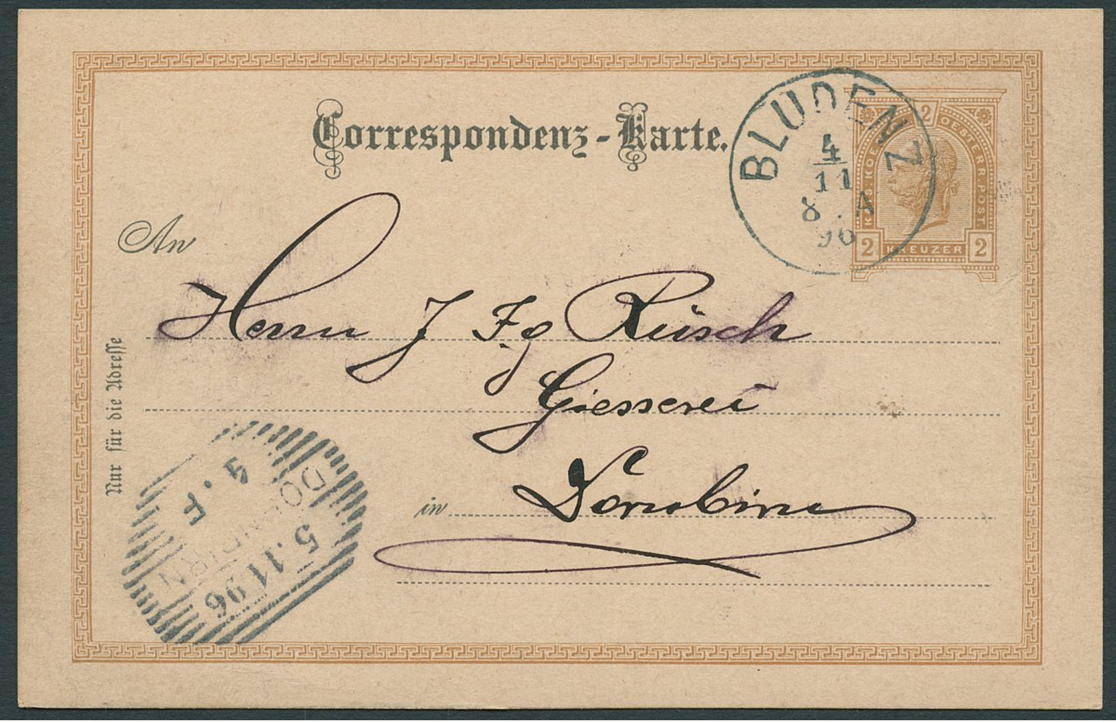 ÖSTERREICH 1896, GS 2 H. FIRMENEINDRUCK SUCHARD UND NAMENSSTPL SUCHARD - Máquinas Franqueo (EMA)