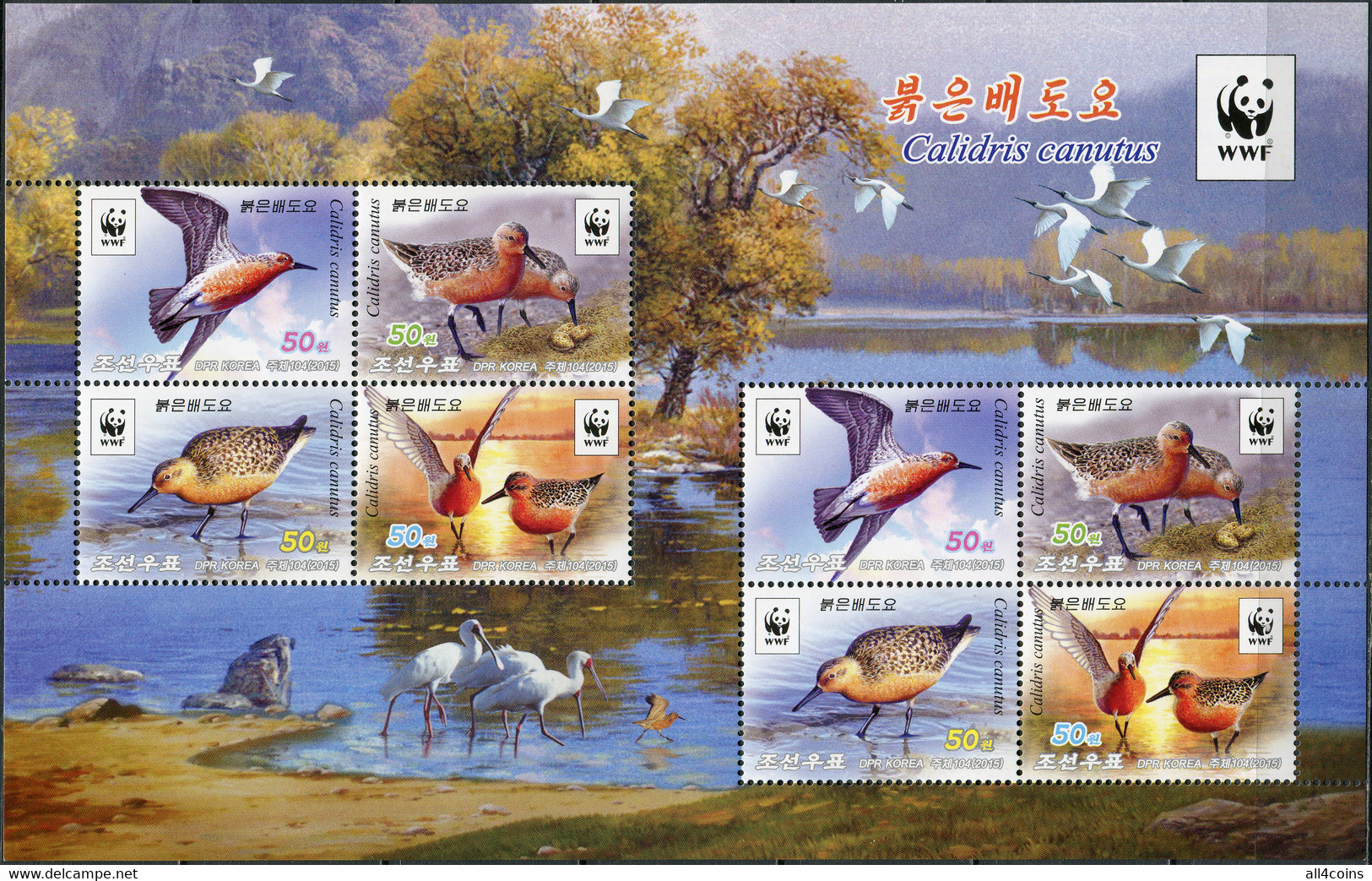 Korea 2015. Red Knot (Calidris Canutus) (MNH OG) Miniature Sheet - Corea Del Nord