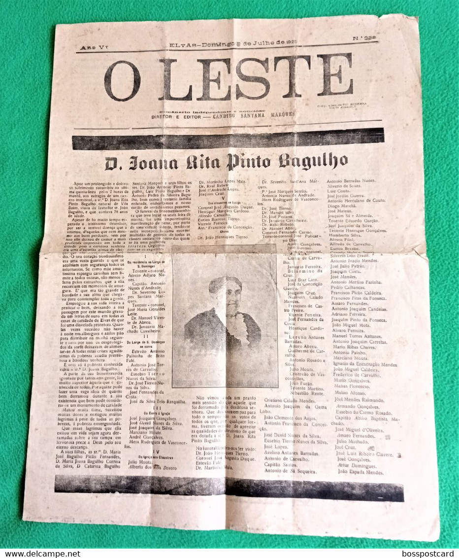 Elvas - Jornal O Leste Nº 332, 5 De Julho De 1925 - Imprensa - Portugal - Informations Générales