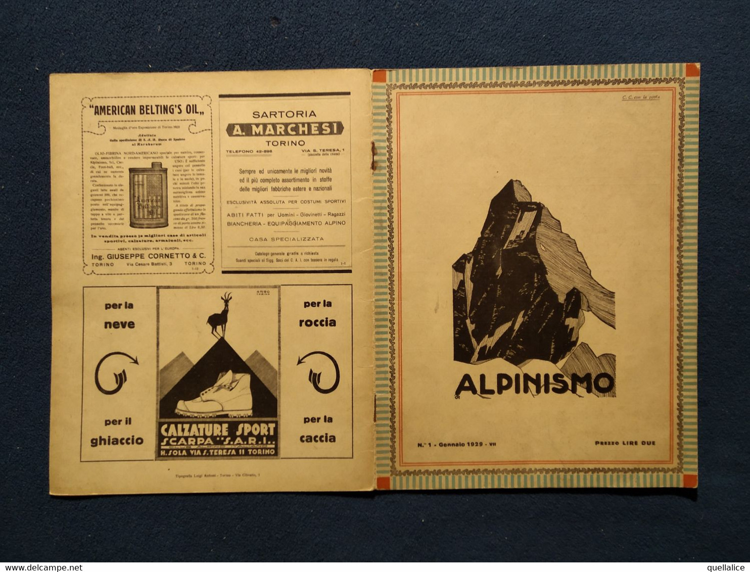 02861    "ALPINISMO - N° 1 - GENNAIO 1929 - VII - RASSEGNA MENSILE" ORIG. - Sport