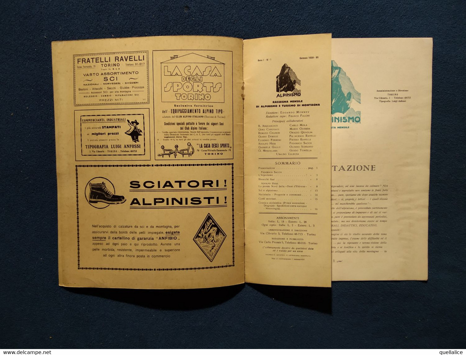 02861    "ALPINISMO - N° 1 - GENNAIO 1929 - VII - RASSEGNA MENSILE" ORIG. - Sport