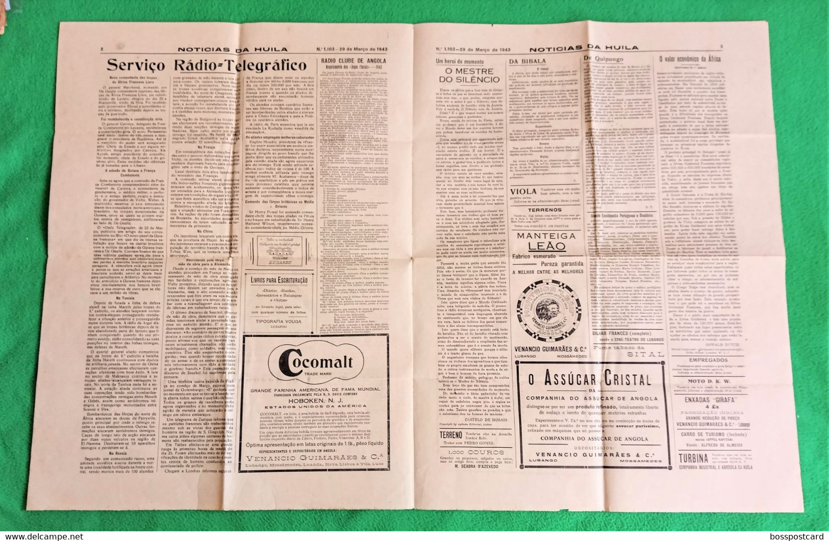 Huíla - Jornal Notícias De Huíla Nº 1103, 29 De Março De 1943 - Imprensa - Angola - Portugal. - Informations Générales