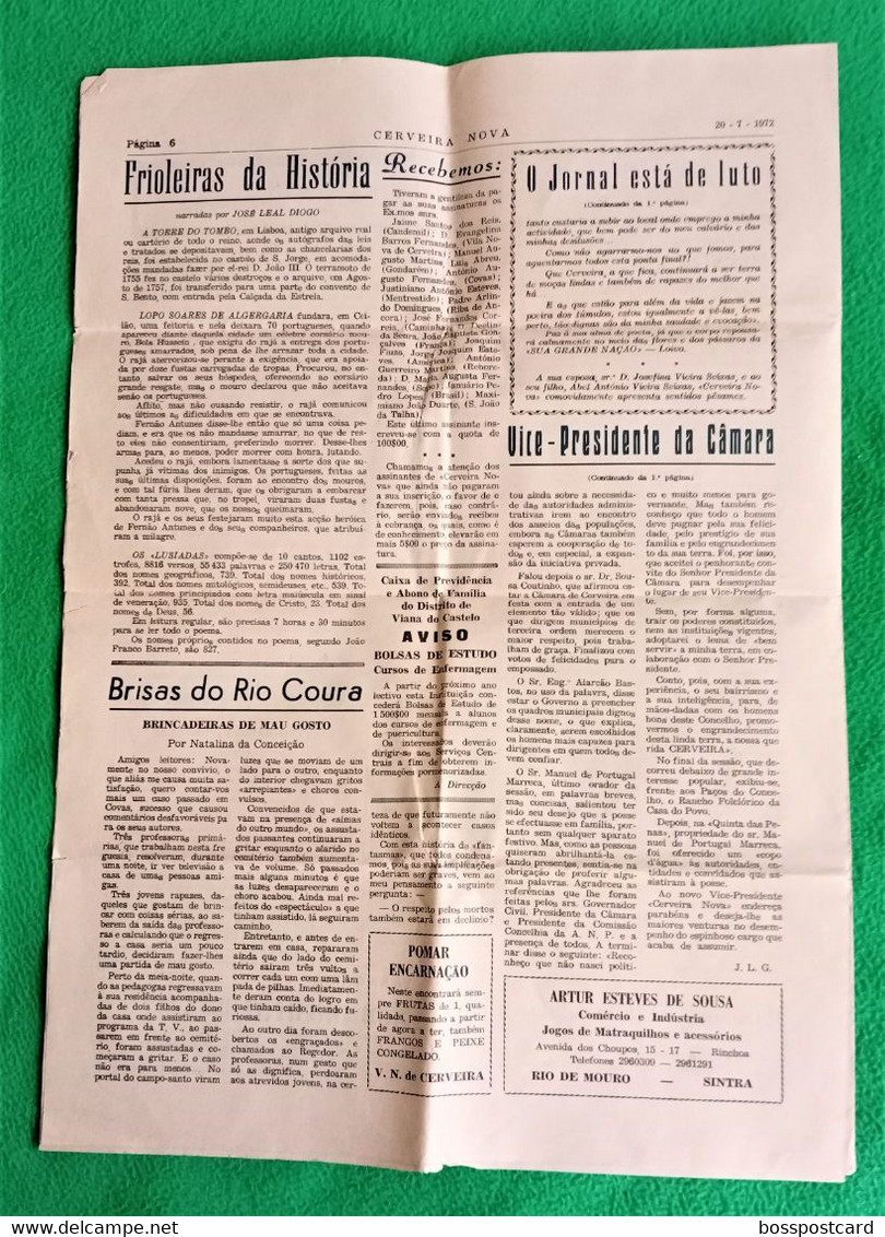 Vila Nova De Cerveira - Jornal Cerveira Nova Nº 42, 20 De Julho De 1972 - Imprensa. Viana Do Castelo. Portugal. - Allgemeine Literatur