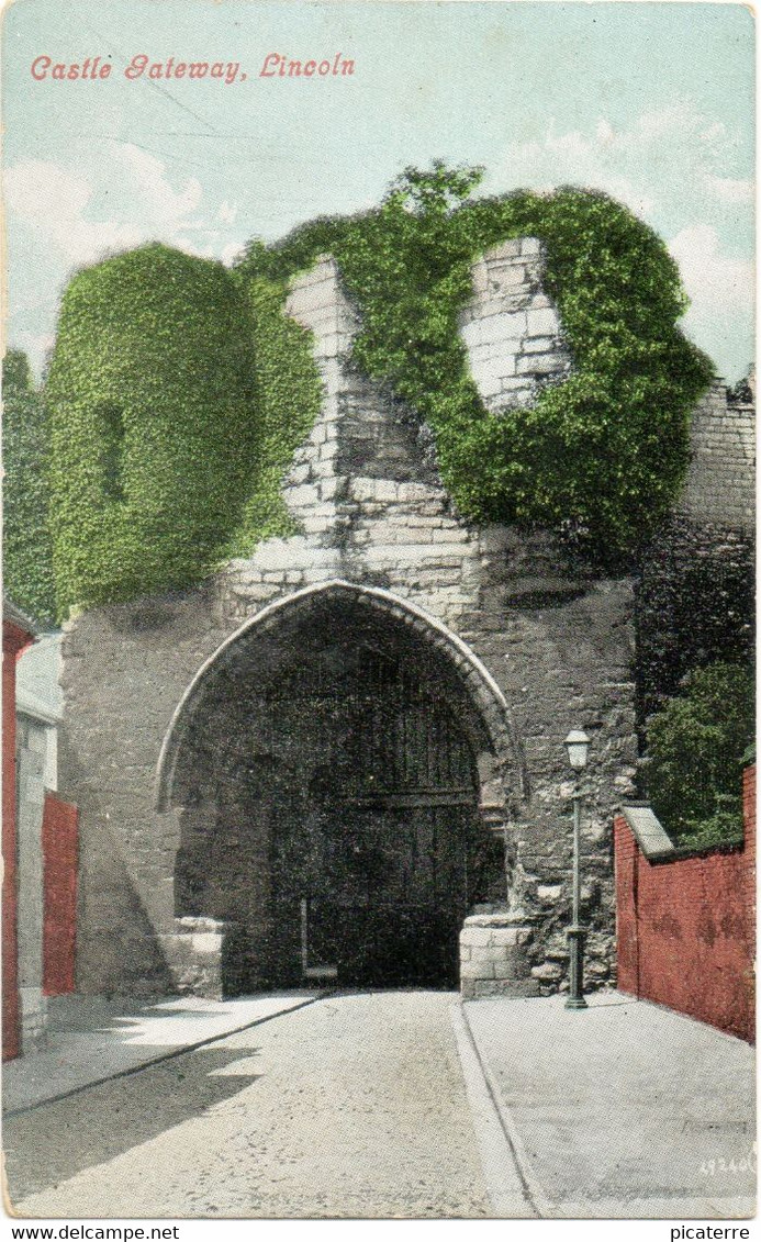 Castle Gateway, Lincoln (Valentines)-Postmark- Lincoln 4 1906-Marcophilie - Lincoln