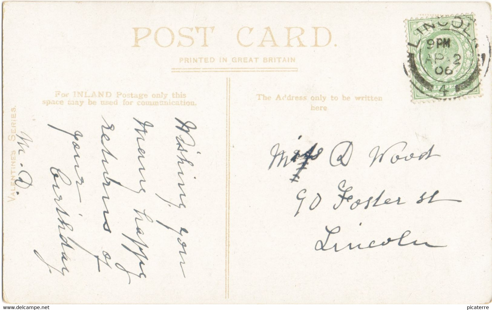 Castle Gateway, Lincoln (Valentines)-Postmark- Lincoln 4 1906-Marcophilie - Lincoln