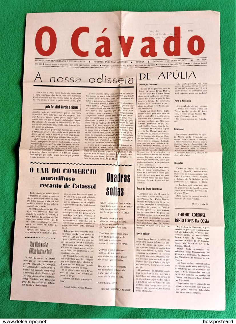 Esposende - Jornal O Cávado Nº 2518, 1 De Julho De 1972 - Imprensa. Braga. Portugal. - Informations Générales