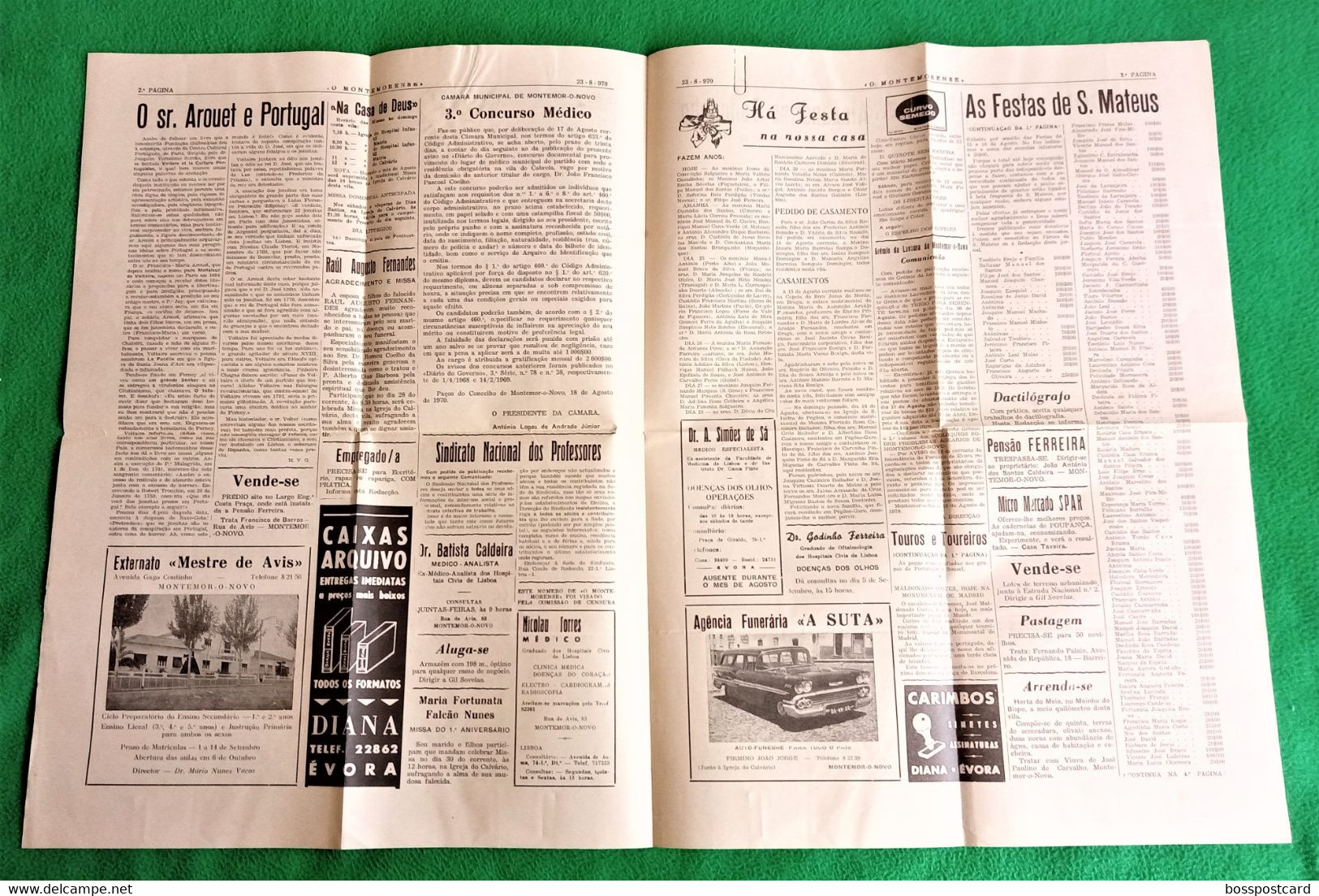 Montemor-o-Novo - Jornal Montemorense Nº 928, 23 De Agosto De 1970 - Imprensa. Évora. Portugal. - Allgemeine Literatur
