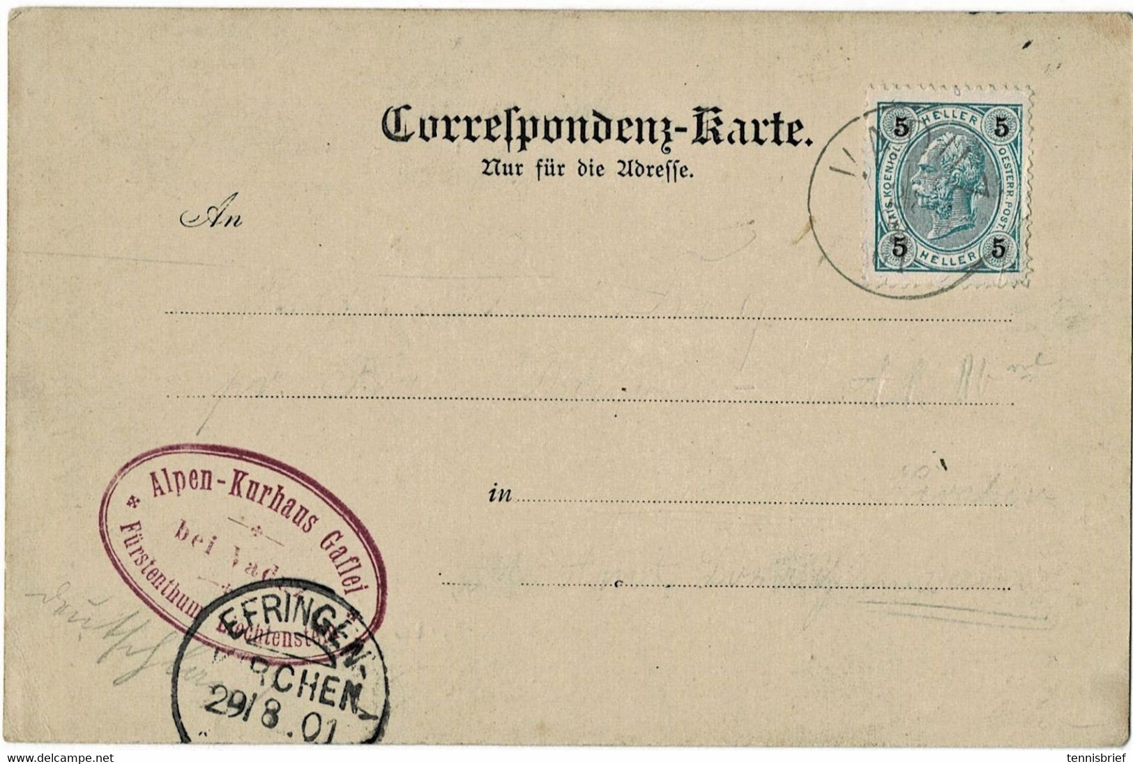 1901, 5 H. " VADUZ " Selt. Ans.-Karte,  A 5343 - ...-1912 Préphilatélie