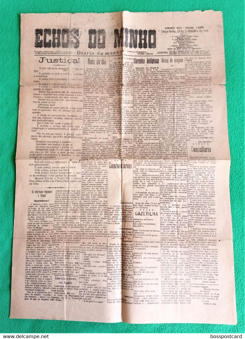 Braga - 4 Jornais Echos Do Minho Dos Anos 1915 E 1918 - Imprensa - Portugal (jornais Em Mau Estado) - Algemene Informatie