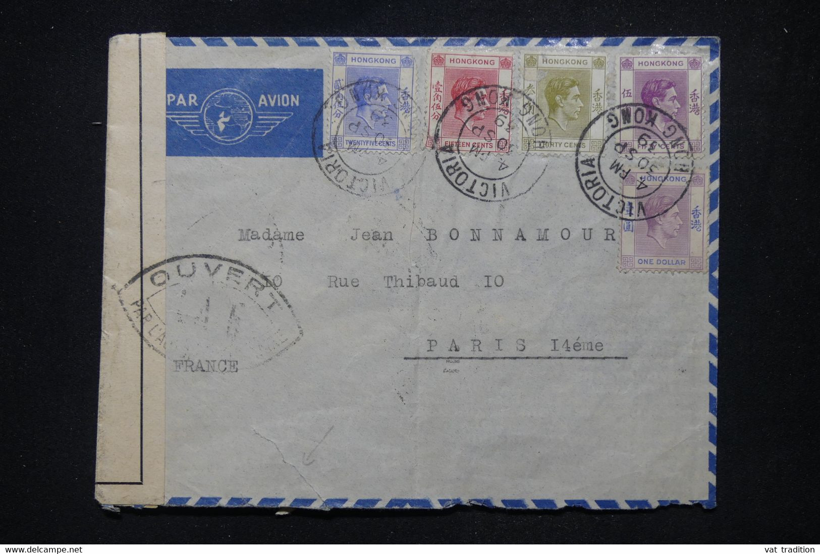 HONG KONG - Enveloppe Du Commandant Du S/S " Tai Poo Sek " Pour La France En 1939 Avec Contrôle Postal - L 103883 - Storia Postale