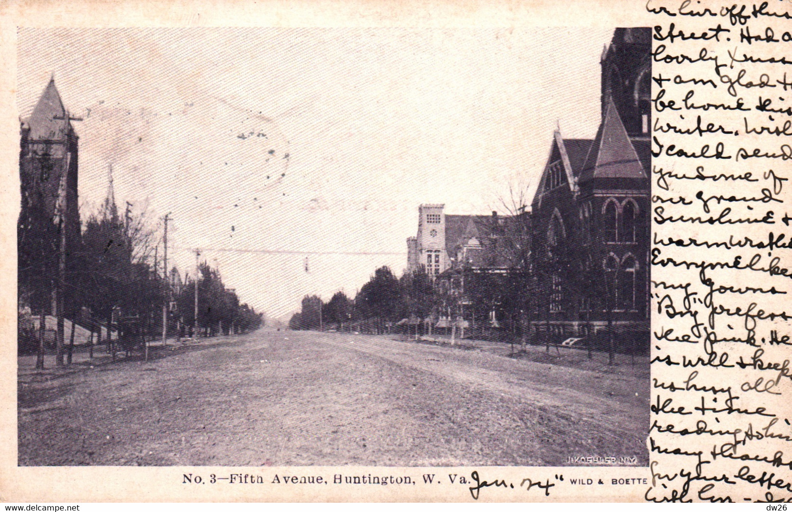 Fifth Avenue Huntington - West Virginia WV - Wild & Boette Post Card N° 3 1906 - Huntington