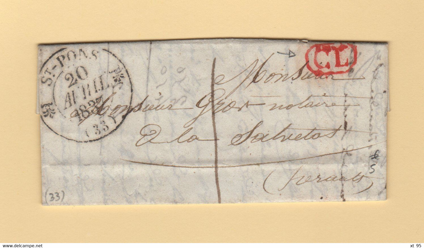 St Pons - 33 - Herault - 20 Avril 1837 - CL Correspondance Locale - 1801-1848: Voorlopers XIX