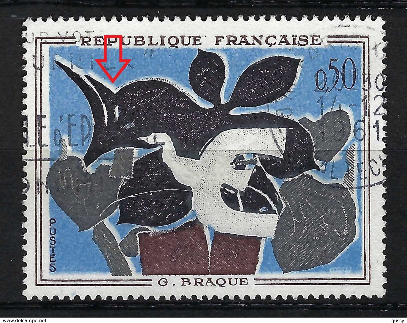 FRANCE 1955: Le Y&T 1319a Obl. (variété Liseré Blanc à La Droite Du Noir) - Gebraucht