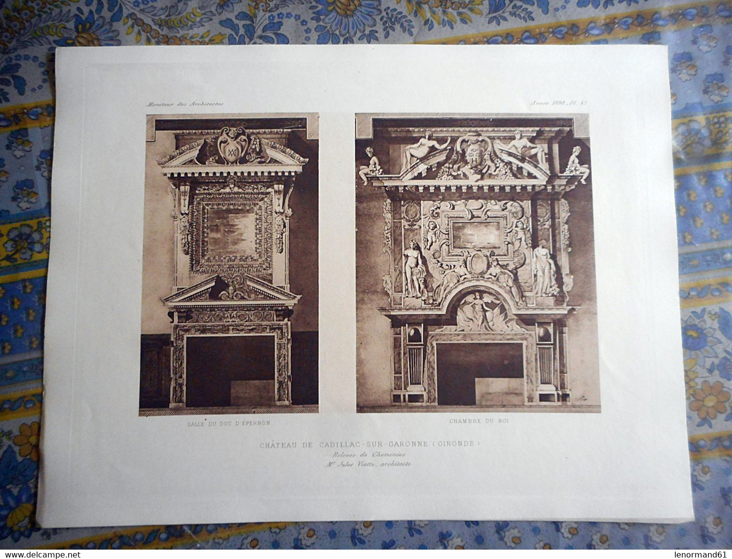 GRAVURE 1898 CHATEAU DE CADILLAC SUR GARONNE GIRONDE CHEMINEE  Moniteur Des Architectes JULES VIATTE   ARCHITECTE - Prints & Engravings