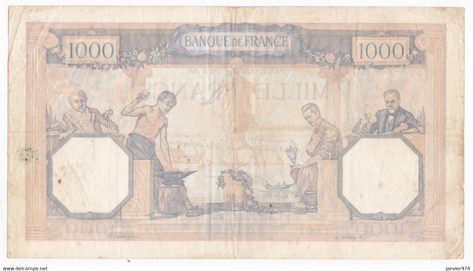 1000 Francs Cérès Et Mercure Du 30 Mars 1939 Alphabet : T.6657 N° 322 - 1 000 F 1927-1940 ''Cérès Et Mercure''