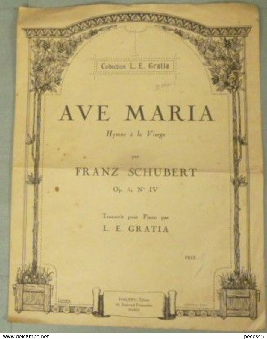 Franz SCHUBERT : AVE MARIA - Transcription Pour Piano Par L.E. Gratia. - S-U