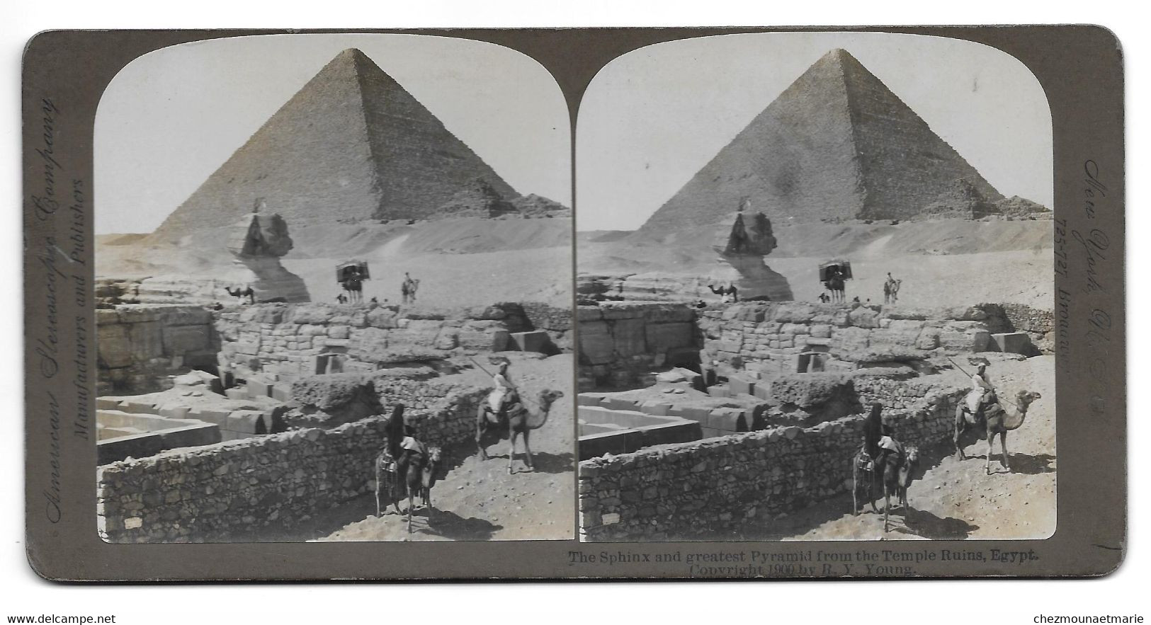 1900 STATUE DU SPHYNX ET PYRAMIDE DE KHEOPS - EGYPTE LE CAIRE - PHOTO STEREO - Photos Stéréoscopiques