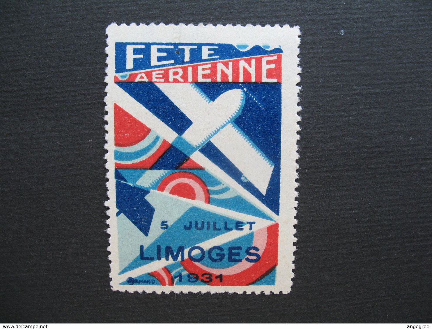 Vignette Label Stamp Vignetta Filatelico Aufkleber France  Fête Aérienne Limoges 1931 - Aviación