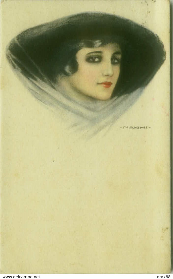 NANNI SIGNED 1910s  POSTCARD - GLAMOUR WOMAN WITH BLACK HAT - N.21/1 (BG1830) - Nanni