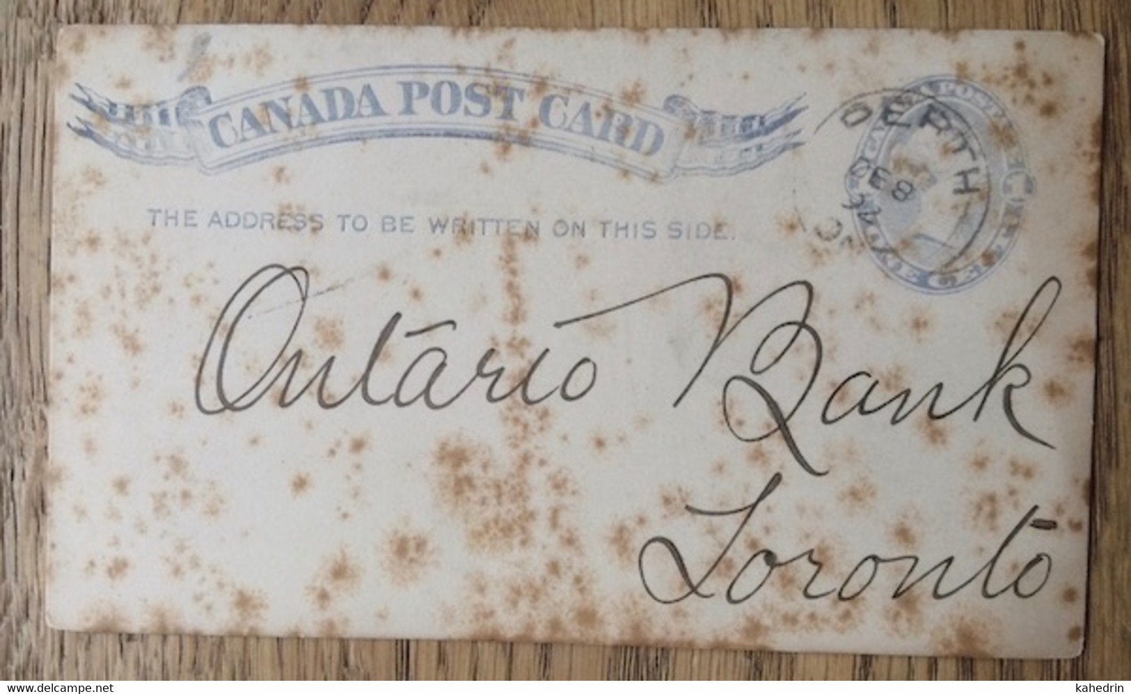 Canada ~ 1892, Old Post Card, Postal Stationery, Perth > Toronto, Bank Of Montreal - Perth