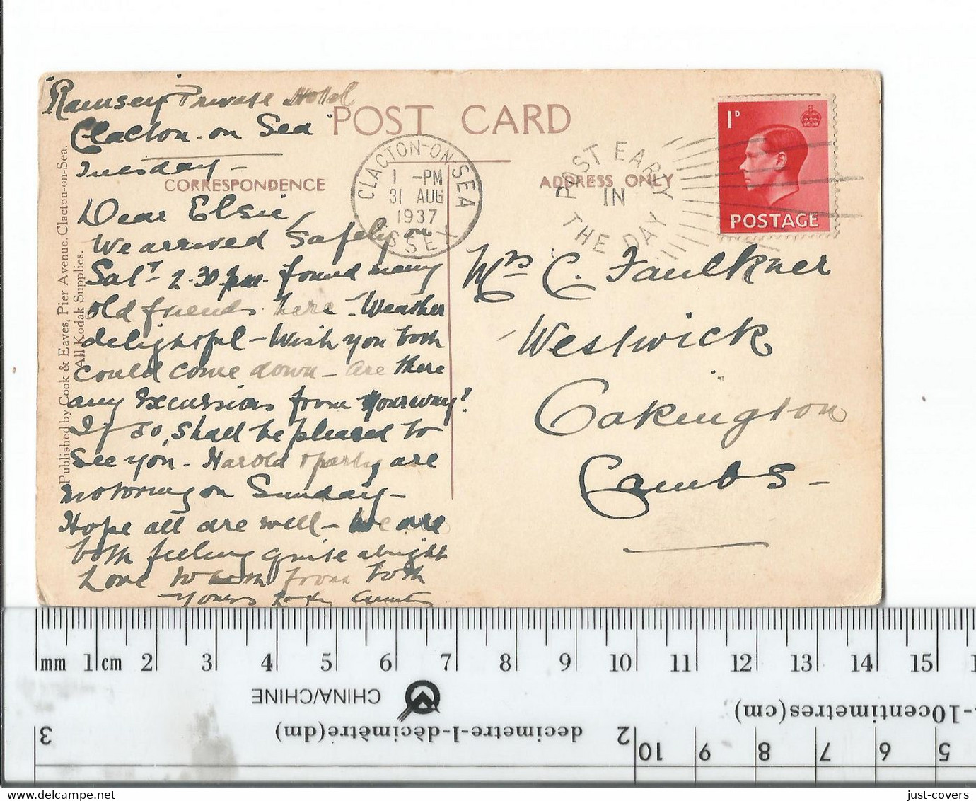 Great Britain Clacton-on-Sea To Westwick Aug 31 1937...............(Box 6) - Cartas & Documentos